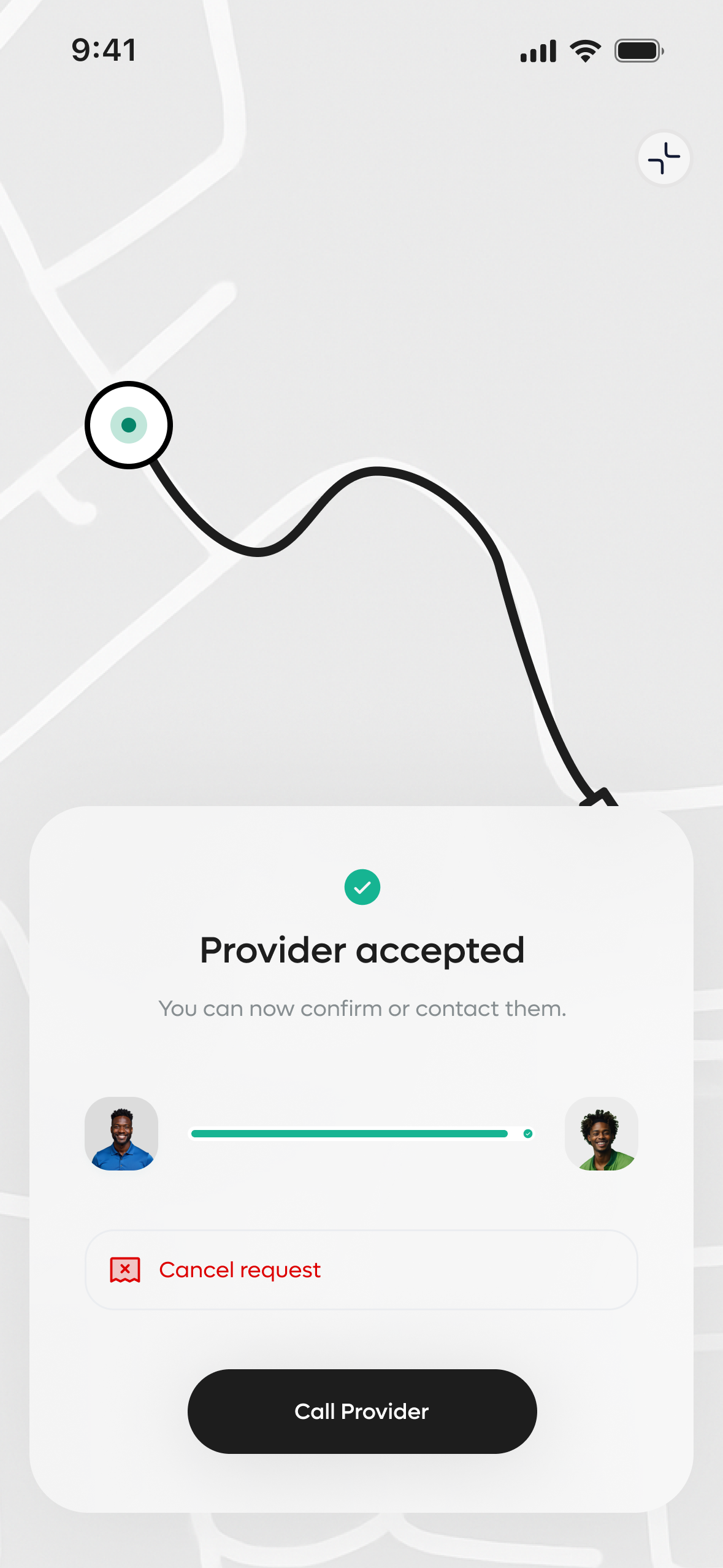 Client resolution screen thumbnail: provider accepted confirmation