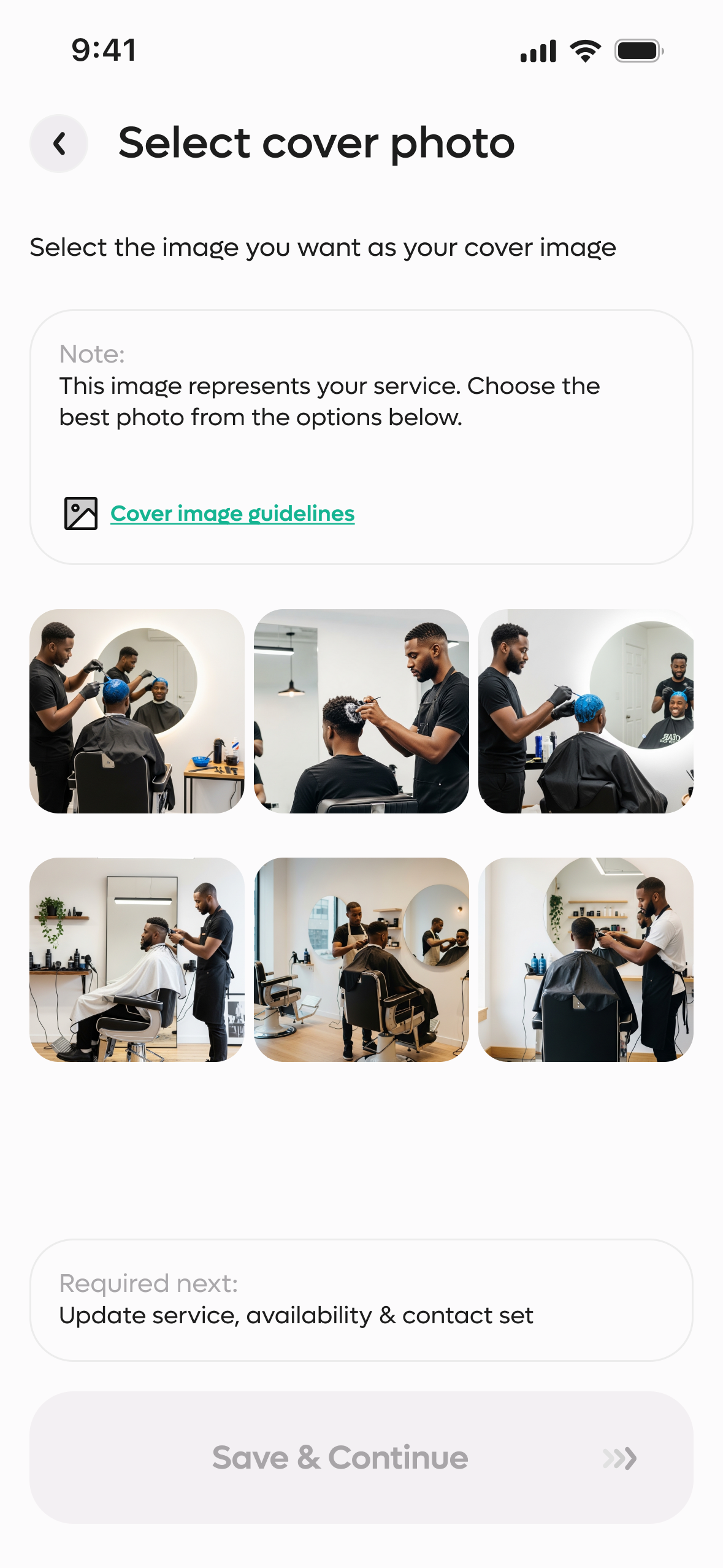Provider select cover photo screen