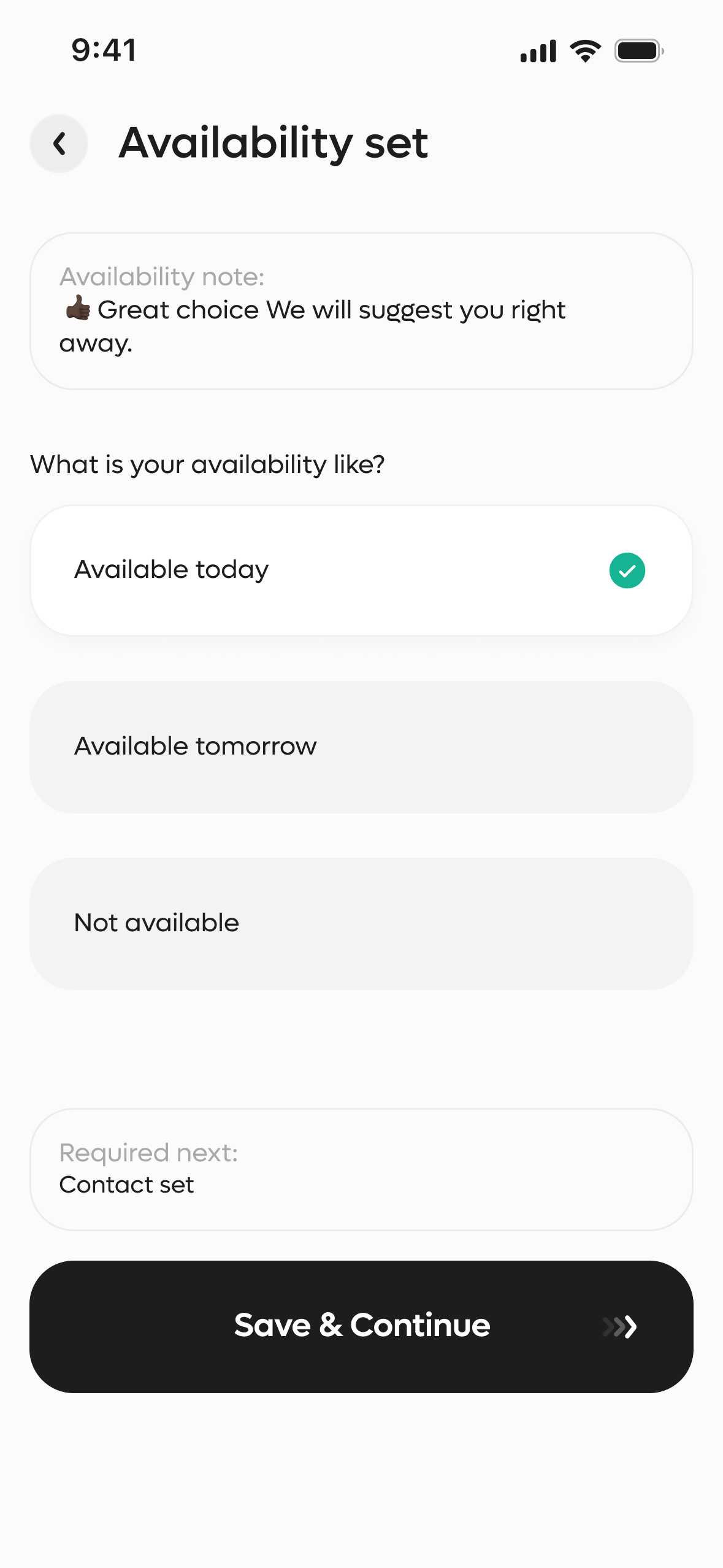 Provider availability set screen