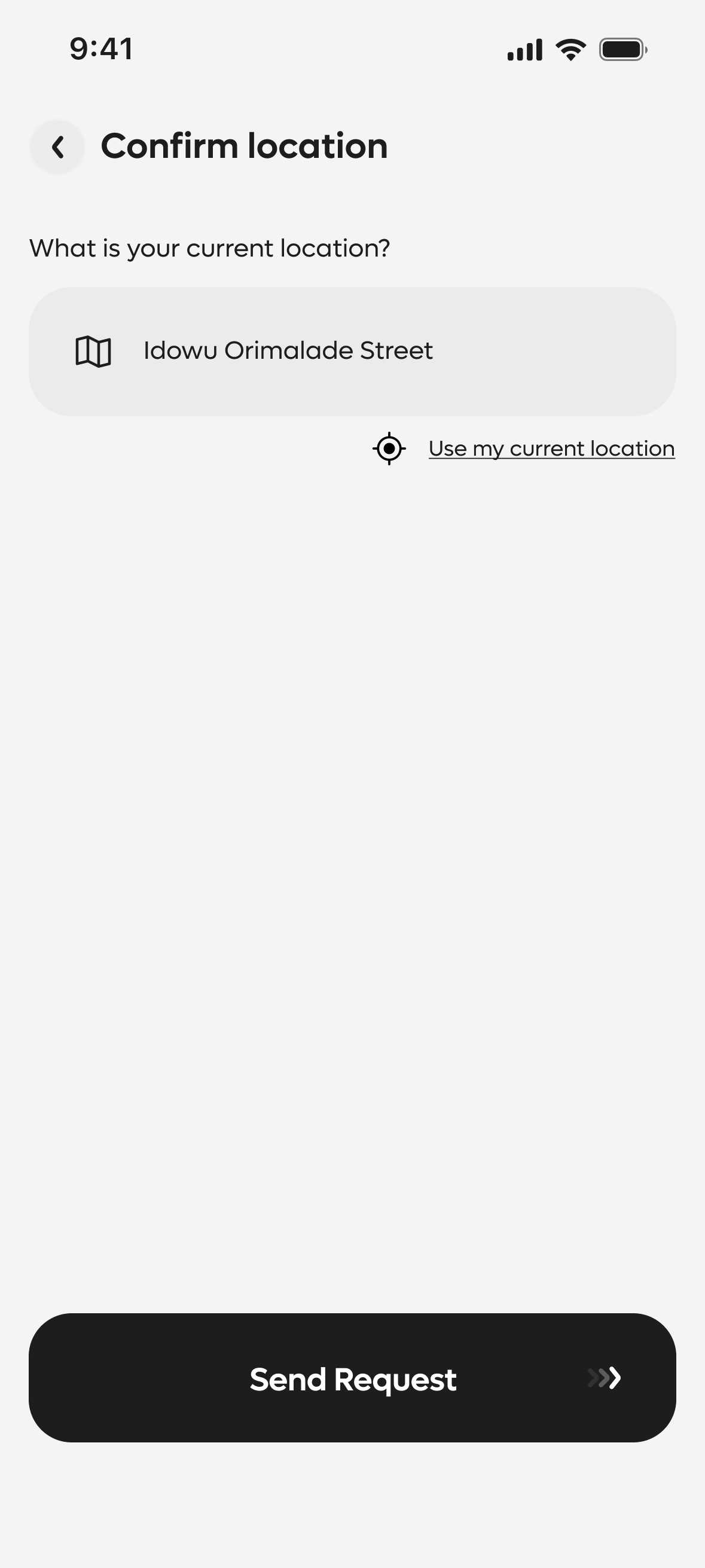 Confirm location screen with current-location detection