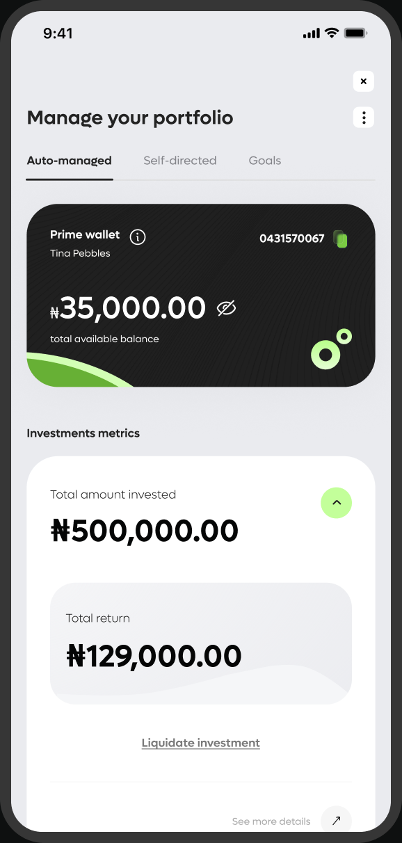 AUTO-MANAGED portfolio mode showing the same portfolio shell with a different degree of control