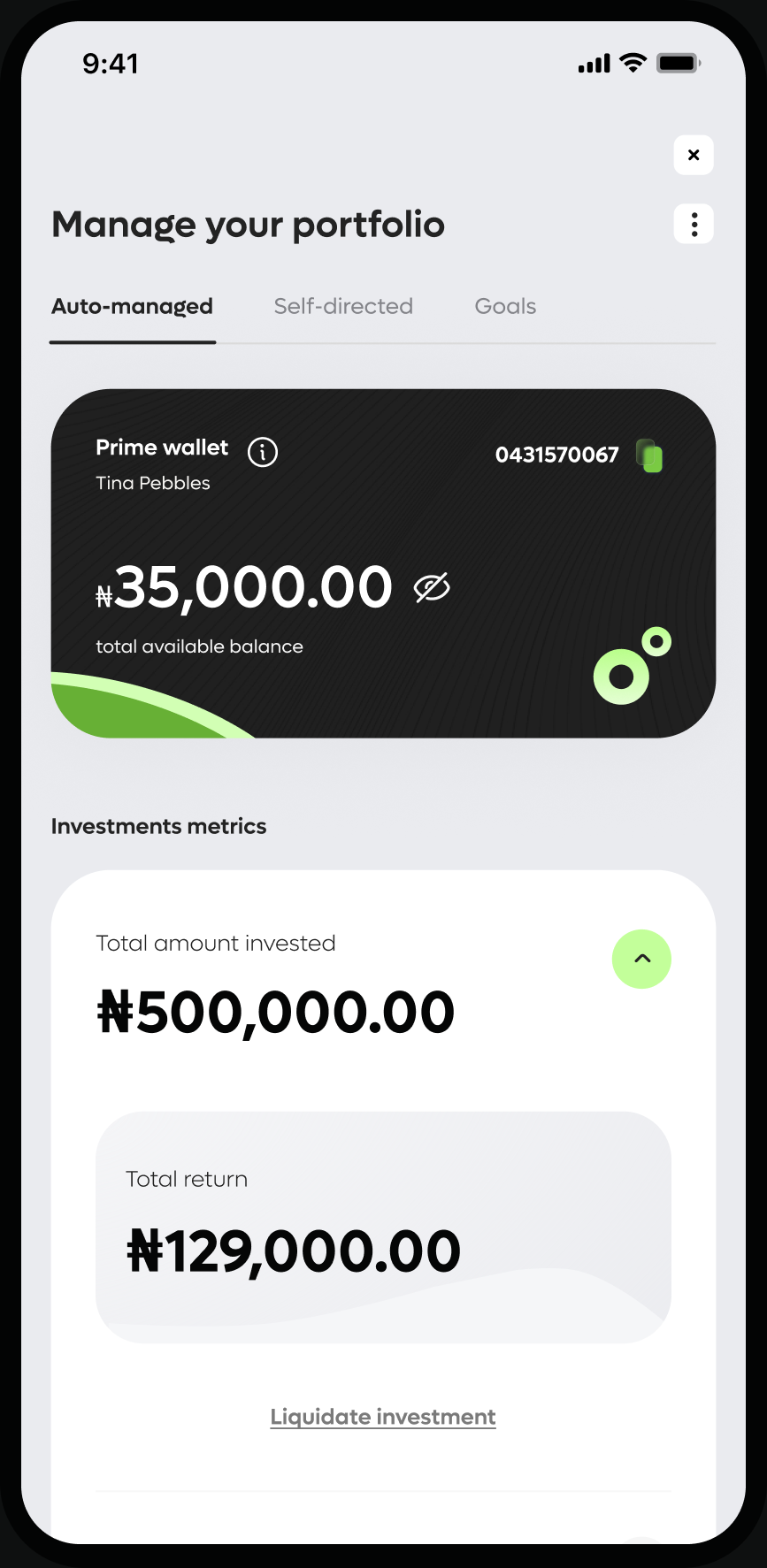 AUTO-MANAGED portfolio mode showing the same portfolio shell with a different degree of control