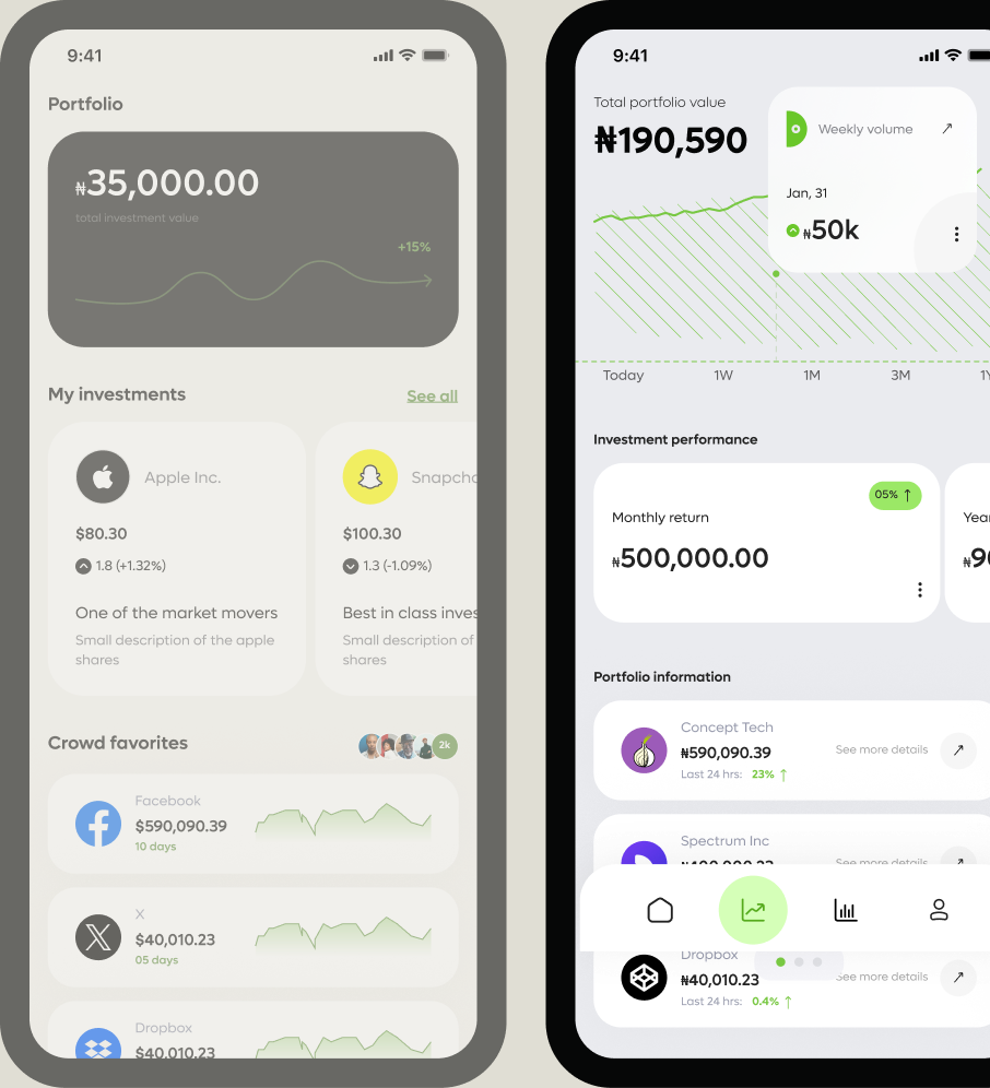 Before and after comparison of the portfolio screen's position visibility